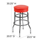 Flash Furniture Double Ring Chrome Barstool with Red Seat-Rounded Accent Welt