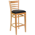 Flash Furniture HERCULES Series Ladder Back Natural Wood Restaurant Barstool - Black Vinyl Seat-800 lb. Weight Capacity