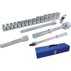 Gray Tools 20 Piece 1/2" Drive 6 Point SAE, Standard Chrome Socket & Attachment Set-Contains: 3/8", 7/16", 1/2", 9/16", 5/8", 11/16", 3/4", 13/16", 7/8", 15/16", 1, 1 1/16", 1 1/8", 1 3/16", 1 1/4" sockets, Reversible Ratchet, Flex Handle, Universal Joint and 5" & 10" Extensions.