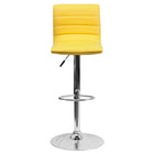 Flash Furniture Contemporary Vinyl Adjustable Height Barstool with Horizontal Stitch Back & Chrome Base - Yellow - 2 Pack-Mid-Back Design