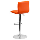 Flash Furniture Contemporary Orange Vinyl Adjustable Height Barstool with Horizontal Stitch Back & Chrome Base - 2 Pack-Horizontal Line Design Upholstery