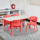 Flash Furniture 23.625"W x 47.25"L Rectangular Red Plastic Height Adjustable Activity Table Set with 4 Chairs-Set Includes Rectangular Table and 4 Stackable Chairs