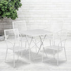 28'' Square White Indoor-Outdoor Steel Folding Patio Table Set with 4 Square Back Chairs [CO-28SQF-02CHR4-WH-GG]-Set Includes Folding Table and 4 Chairs