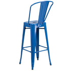 Flash Furniture 30" High Blue Metal Indoor-Outdoor Barstool with Back-Curved Back with Vertical Slat