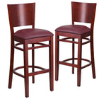 Flash Furniture HERCULES Vertical Slat Back Natural Wood Restaurant Chair - Burgundy Vinyl Seat - 2 Pack-800 lb. Weight Capacity