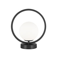 Dainolite Adrienna Modern Halogen Table Lamp - 1 Light - Matte Black with White Opal Glass -Suitable for desks and Side Tables
