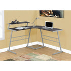 Monarch Specialties 7171 Computer Desk - Espresso Top/Silver Metal-1 fixed, raised storage shelf on the left side can be used as a monitor stand or other essentials within easy reach with an easy to clean top for working on your laptop, study or writing space.