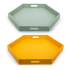 Plateau hexagonal en bois, blanc, jaune, 2/paquet-3