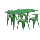 Flash Furniture 31.5'' x 63'' Rectangular Green Metal Indoor-Outdoor Table Set with 4 Arm Chairs (ET-CT005-4-70-GN-GG)-Seats 4 people