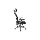 Fauteuil professionnel SPACE avec dossier Air Grid et appuie-tête en cuir, noir et platine-Appuie-tête ajustable en cuir