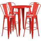 30'' Round Red Metal Indoor-Outdoor Bar Table Set with 4 Cafe Barstools [CH-51090BH-4-30CAFE-RED-GG]-Metal Cafe Bar Table