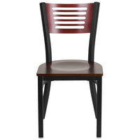 Flash Furniture HERCULES Series Black Slat Back Metal Restaurant Chair - Mahogany Wood Back & Seat - 2 Pack-Set of 2 Metal Dining Chairs