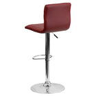 Flash Furniture Contemporary Vinyl Adjustable Height Barstool with Horizontal Stitch Back & Chrome Base - Burgundy-Horizontal Embellished Stitching