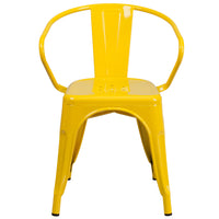 Flash Furniture Commercial Grade Metal Indoor-Outdoor Chair with Arms - Yellow-Set of 4 Stackable Bistro Style Chairs