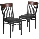 Flash Furniture Eclipse Series Vertical Back Black Metal & Walnut Wood Restaurant Chair with Black Vinyl Seat - 2 Pack-Walnut Wood Vertical Slat Back Design