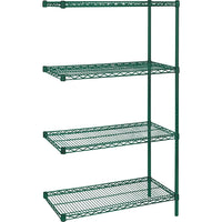 Kleton Green Epoxy Finish Wire Shelving, 4 Shelves, 24"D x 63"H, Add-on, 48"W-Depth: 24"