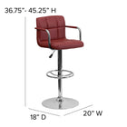 Flash Furniture – Tabouret de bar ajustable en vinyle matelassé bourgogne, accoudoirs et pied chromés (CH102029BURG)-Siège réglable en hauteur par vérin à gaz