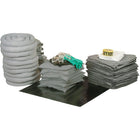 Zenith Safety 97-Gallon Spill Kits, Universal, Without Container-Contents: 100 Sorbent Pads (15" x 17"), 10 Sorbent Socks (3" x 120"), 8 Sorbent Pillows (8" x 18"), 1 Drain Cover (36 " x 36"), 1 Caution Tape (3" x 500'), 2 Pairs Nitrile Gloves, 2XL (11), 2 Pairs Safety Goggles (One Size), 2 Microporous Coveralls (X-Large), 10 Disposal Bags (26" x 36")