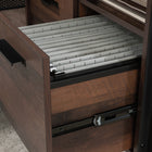 Sauder 66"W Briarbrook L-Desk - Barrel Oak-Durable, powder coated metal frame and perforated modesty panel
