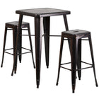 Flash Furniture Metal Indoor/Outdoor Bar Table Set with 2 Backless Barstools, Black/Antique Gold (CH31330B230SQBQ)-Black, Antique Gold/Metal, Plastic, Rubber
