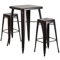 Flash Furniture Metal Indoor/Outdoor Bar Table Set with 2 Backless Barstools, Black/Antique Gold (CH31330B230SQBQ)-Black, Antique Gold/Metal, Plastic, Rubber