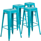 Flash Furniture Commercial Grade 30" High Backless Crystal Teal-Blue Indoor-Outdoor Barstool-Set of 4 Stackable Industrial Style Modern Stools