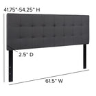 Flash Furniture Bedford Tufted Upholstered Queen Size Headboard - Dark Grey Fabric-Black Metal Stands with Adjustable Bed Rail Slots