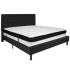 Flash Furniture Roxbury King Size Tufted Upholstered Platform Bed in Black Fabric with Memory Foam Mattress-Bed