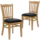Flash Furniture HERCULES Series Vertical Slat Back Natural Wood Restaurant Chairs with Black Vinyl Seat - 2 Pack-Vertical Slat Back Design