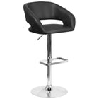 Flash Furniture - Tabouret de bar contemporain à hauteur ajustable en vinyle noir avec base chromée (CH-122070-BK-GG)-Conception à dossier rond à mi-hauteur