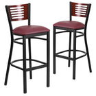 Flash Furniture HERCULES Series Black Slat Back Metal Restaurant Barstool - Mahogany Wood Back & Burgundy Vinyl Seat - 2 Pack-Mahogany Wood Slat Back Design
