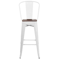 Flash Furniture 30" High Metal Barstool with Back & Wood Seat - White-Set of 4 Bistro Style Bar Stools