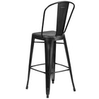 Flash Furniture Commercial Grade 30" High Distressed Black Metal Indoor-Outdoor Barstool with Back-Distressed Black Powder Coated Frame Finish