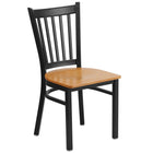Flash Furniture – Chaise de restaurant en métal à traverses verticales, noir, siège en bois naturel (XUDG6Q2BVRTNATW)-Capacité de poids de 500 lb