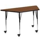 Flash Furniture Mobile 29.5"W x 57.25"L Trapezoid Oak HP Laminate Activity Table - Standard Height Adjustable Legs-Collaborative Trapezoid Activity Table