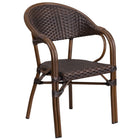 Flash Furniture Milano Series Dark Brown Rattan Restaurant Patio Chair with Red Bamboo-Aluminum Frame-Stacks up to 9 Chairs High