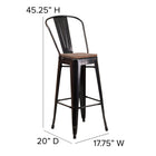 Flash Furniture 30" High Black-Antique Gold Metal Barstool with Back & Wood Seat-Floor Protector Plastic Glides