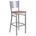 Flash Furniture HERCULES Series Silver Slat Back Metal Restaurant Barstool - Cherry Wood Seat-500 lb. Weight Capacity