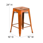 Flash Furniture 24" High Backless Distressed Orange Metal Indoor-Outdoor Counter Height Stool-Drain Hole in Seat