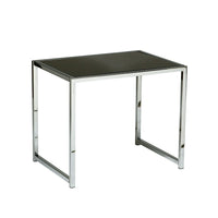 Yield End Table with Chrome Frame and Black Glass Top-Tempered Black Glass Top
