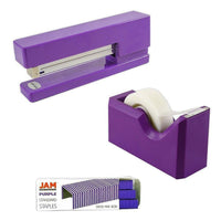 JAM Paper Office & Desk Sets, Tape Dispenser Stapler Pack of Staples, Purple (33758PU)-Colour: Purple