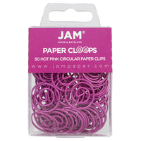 JAM Paper Circular Coloured Papercloops, Hot Pink Round Paper Clips, 5 Packs of 50, 250 Total (2187136g)-Hot pink