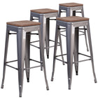 Flash Furniture 30" High Backless Clear Coated Metal Barstools with Square Wood Seat - 4 Pack-Set of 4 Stackable Industrial Style Modern Stools