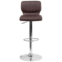 Flash Furniture Contemporary Brown Vinyl Adjustable Height Barstool with Vertical Stitch Back & Chrome Base-Contemporary Style Stool