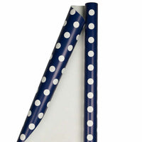 JAM Paper -  Papier cadeau à pois - 25 pieds carrés - Bleu foncé à pois blancs - Vendu à l'unité-Couleur : bleu foncé à pois blancs