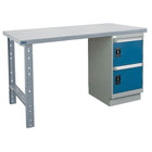 Kleton Workbench, Wood Filled Steel Top, 1 Pedestal and 2 Doors, 36"W x 72"L x 34"H-34" overall height