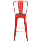 Flash Furniture 30" High Metal Barstool with Back & Wood Seat - Red-Set of 4 Bistro Style Bar Stools