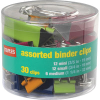 Staples Binder Clips - Classic Colours & Sizes - 30 Packs-Classic colours and sizes