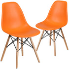 Flash Furniture - 2 pièces Chaise de la série Elon en plastique orange avec pattes en bois-Utilisation idéale: chaise de salle à manger, chaise d’appoint de salon, chaise auxiliaire de bureau à la maison.