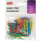 Staples Jumbo Vinyl-Coated Paper Clips - Assorted Colours - 50 Pack-Vinyl clips slide easily